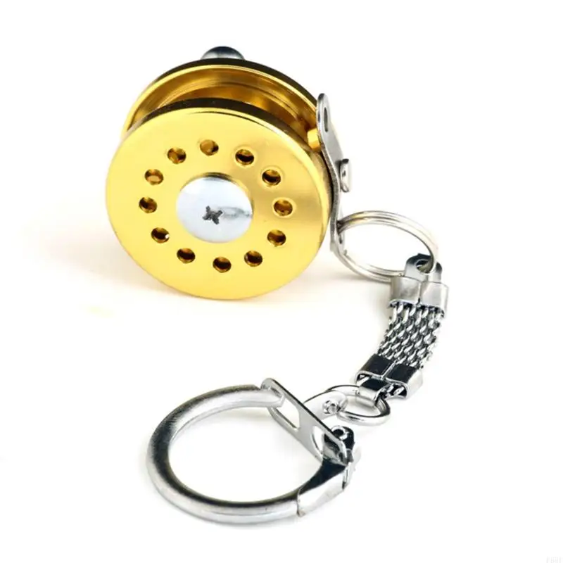 F68F Alloy Fishing Reel Drum Pendant Keychain Keyring Outdoor Small Fishing Tackle Mini Miniature Sea Spinning Wheel