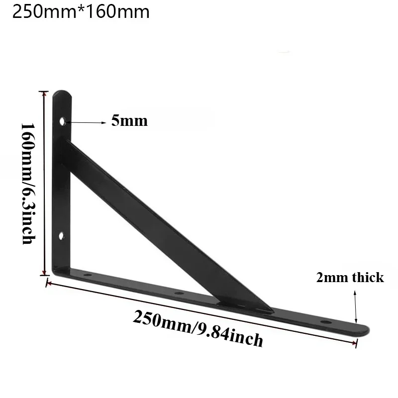 6PCS Shelf Floating Shelf Tripod Bracket Heavy Duty Black Steel for Decorative Wall Mount Joint Angle with Screws