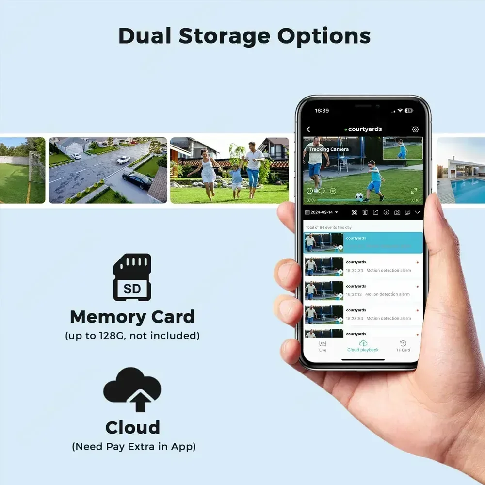 5MP WIFI 태양광 감시 카메라 HD 인체 감지 풀컬러 야간 투시 양방향 오디오 키트 4.39인치 LCD 모니터 ESeecloud
