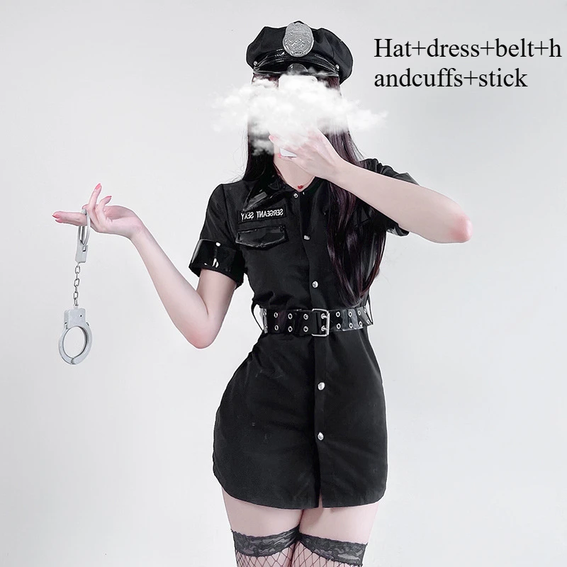 Sexy Police Woman Officer Uniform Costume Halloween Clubwear Zipper Bodysuit Outfit Cosplay Carnival Fancy Party Dress for Women