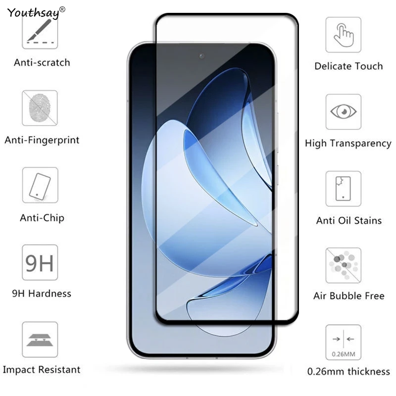 Premium Full Cover Tempered Glass Screen Protector with HD Clarity and Camera Lens Film