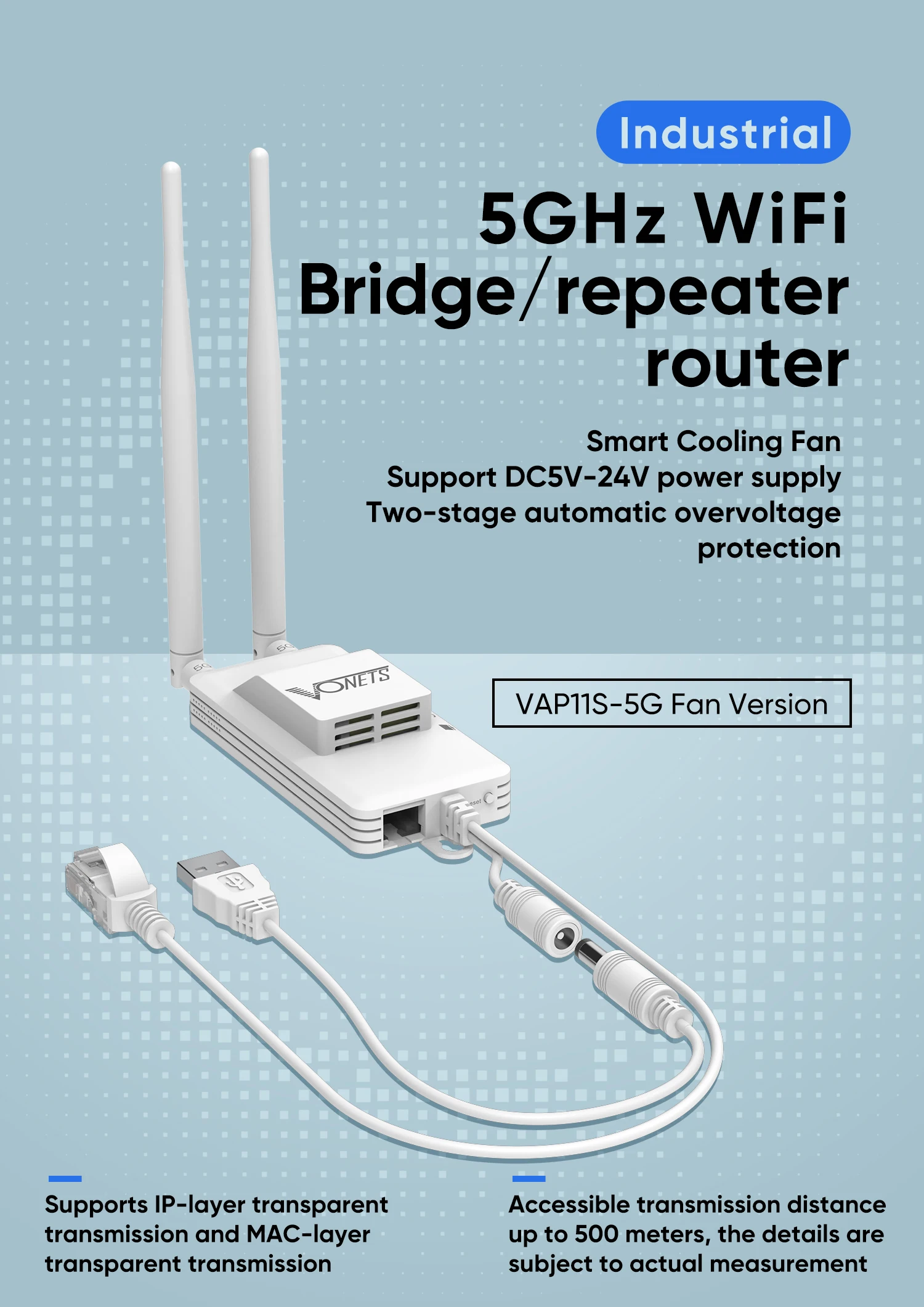 Vonets-roteador e Repetidor Wi-fi Bridge 5ghz para Adaptador Ethernet Câmera Dvr Iot ip Monitor de Transmissão de Vídeo Vap11s5g Fan - Imagem 5