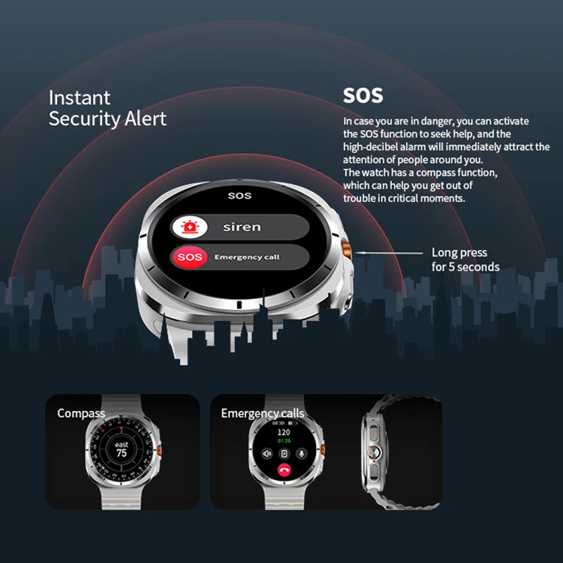 For Samsung Galaxy smart watch 7 Ultra GPS Compass Outdoor Sports Man AMOLED BT Call IP68 Galaxy 6 Upgraded Smartwatch Men