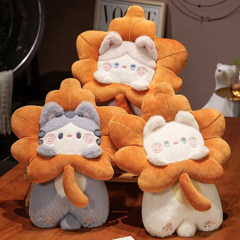 

Fluffy Maple Leaf Shape Cat Plush Cartoon Dolls Stuffed Nap Pause Pillow Creative Room Decor Kids Birthday Gifts