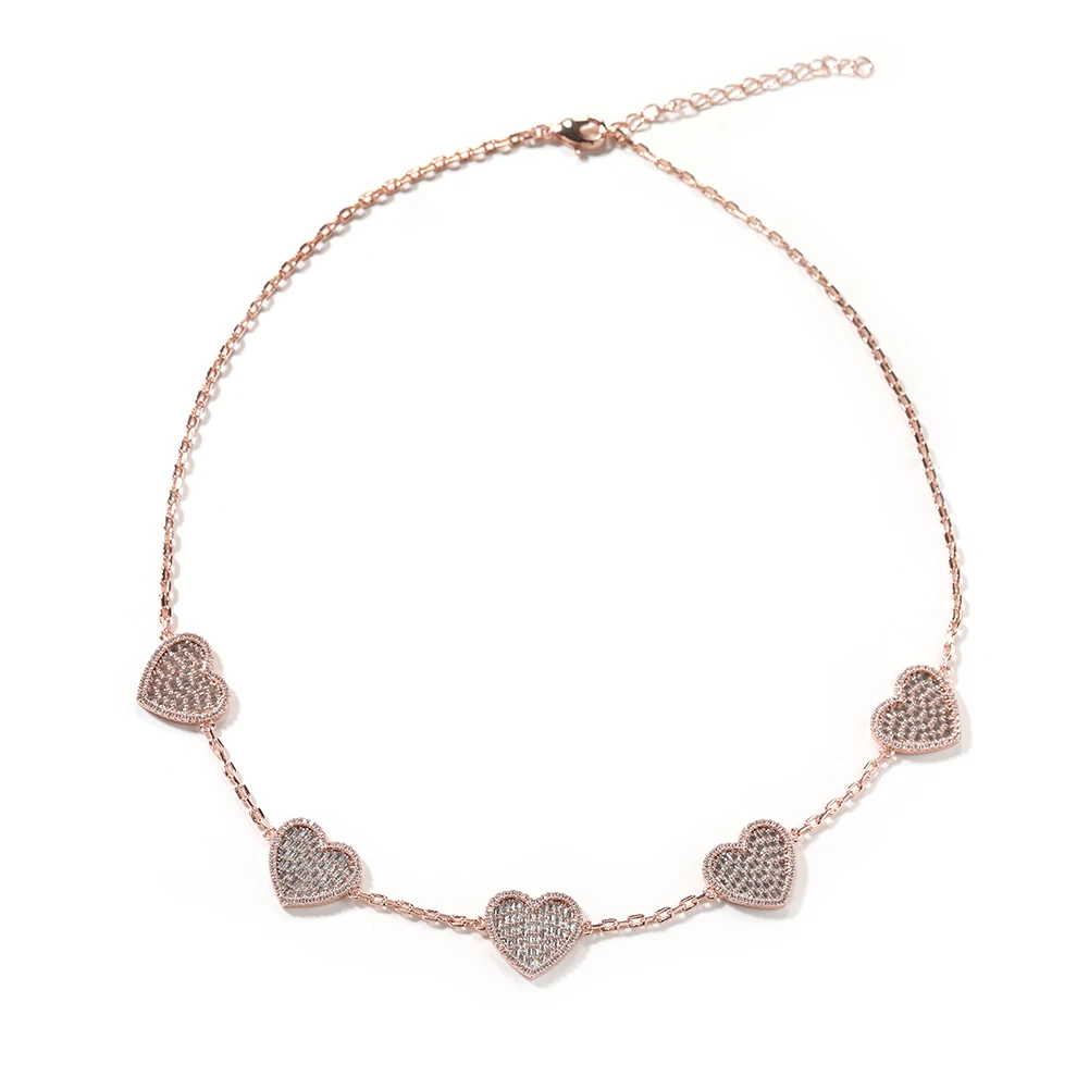 THE BLING KING 5 Hearts Necklace Iced Out Baguettecz Cubic Zirconia Link Chain Best Gift For Women Girl Hiphop Jewelry