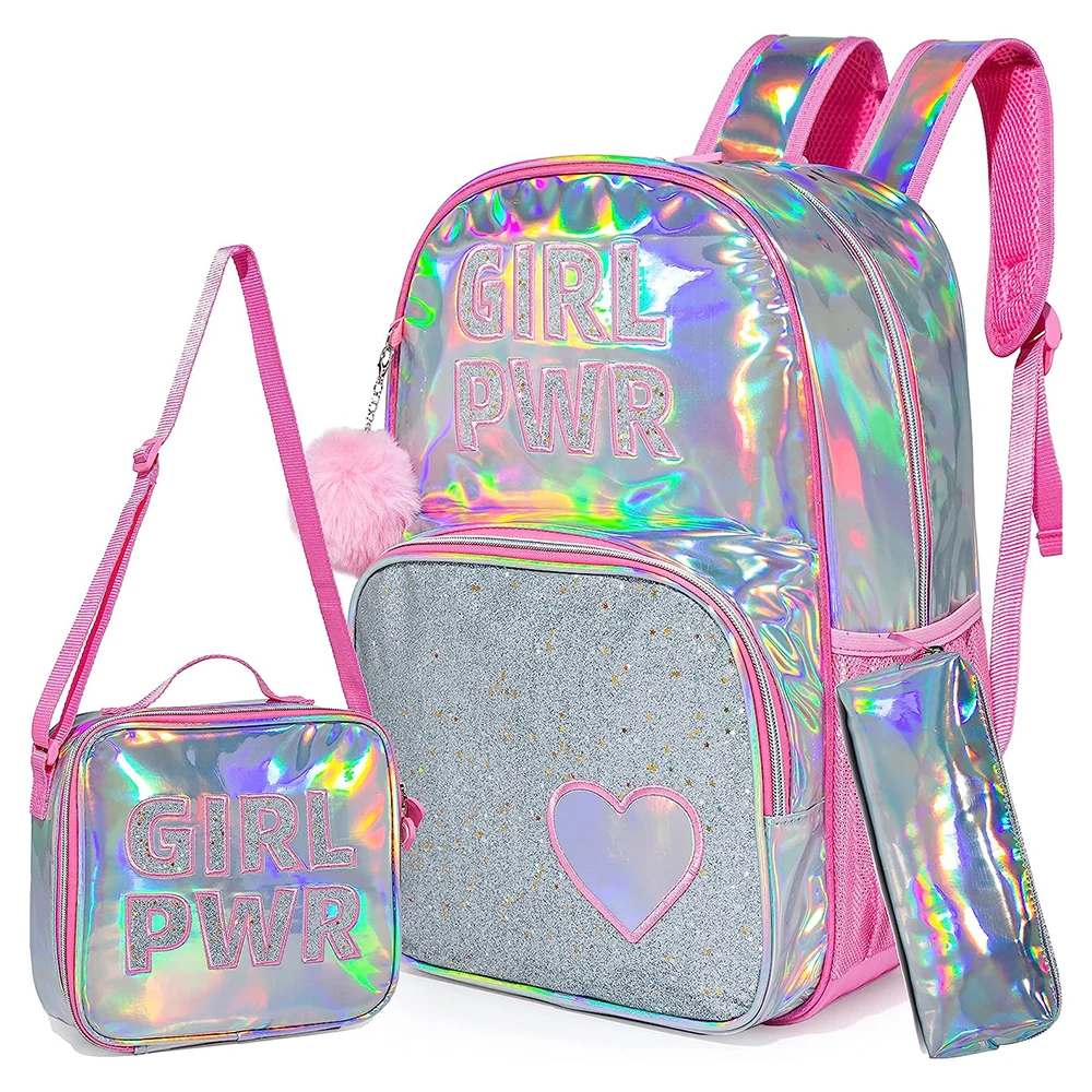 New School Backpack Girls 16 Inch Girls Backpack Sequin Backpack with Lunch Box Backpack Women Girls School Supplies Set Bags 6