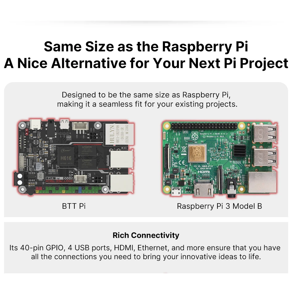 Bigtreetech-pi V1.2 Placa para Impressora 3d Klipper Btc Quad Core Cortex-a53 2.4g Wifi 40pin Gpio vs Raspberry pi 3b Orange pi Diy - Imagem 5