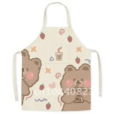 

Sleeveless Cartoon Linen Apron for Home Kitchen Cooking and Cleaning Parent-child Wear Anti-fouling Apron Cute Fartuchy