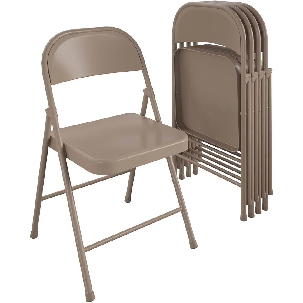 COSCO SmartFold All-Steel Folding Chair, 4-Pack, Antique Linen