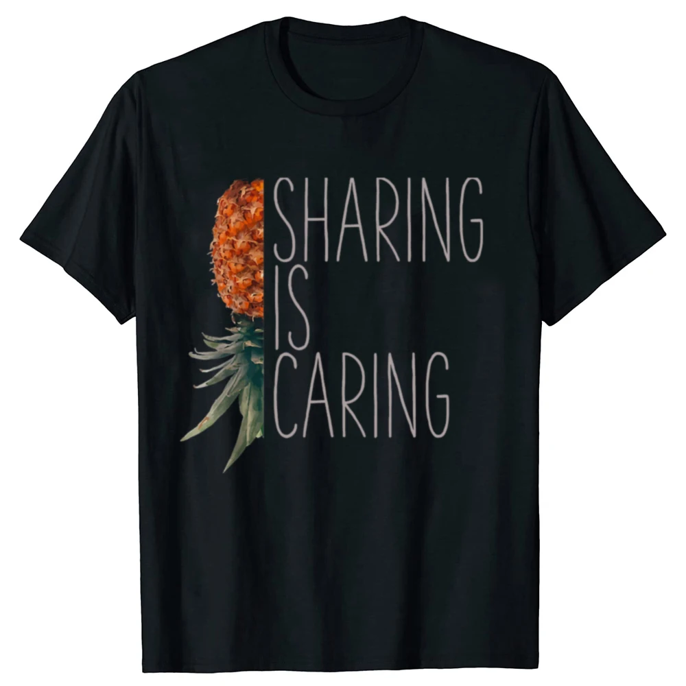 Teilen ist fürsorglich lustig verkehrt herum Ananas Swinger Meme Vintage Anime Grafik T-Shirts Unisex 100% Baumwolle Kurzarm Tops
