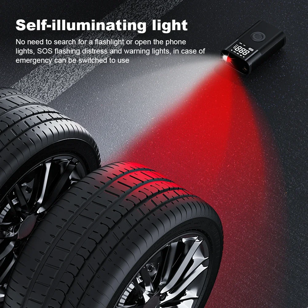 Digital Tire Inflator Type-C Charging Portable Tyre Inflator with LED Light Intelligent Air Compressor For Electric Vehicle Ball
