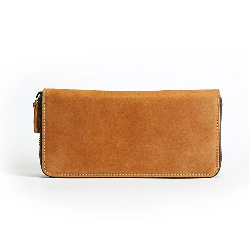 

Genuine Leather Men Long Zipper Purse Solid Casual Wallet