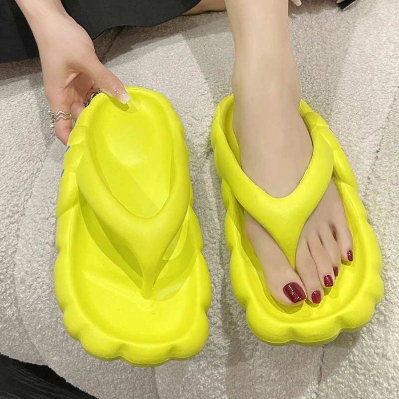 indoor slippers with arch support Rimocy Clip Toe Soft Soled Cloud Slippers Women 2022 Summer Thick Sole Platform Sandals Slides Woman Non Slip Indoor Flip Flops indoor fur slippers