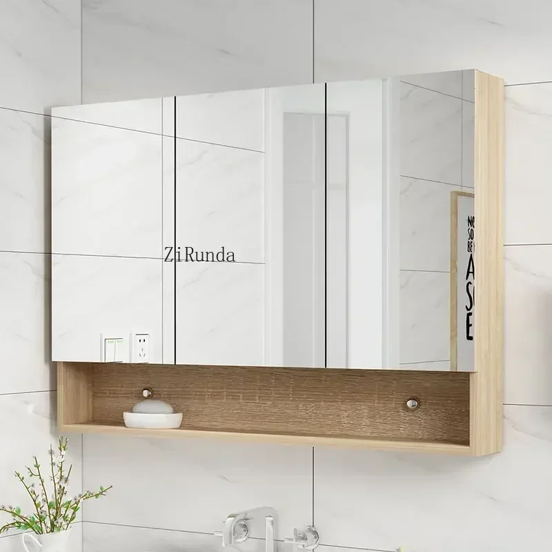 Modern Bathroom Mirror Cabinet Solid Wood Waterproof Toilet Small Space Wall Hanging Storage Cabinet Bathroom Furniture FYBC