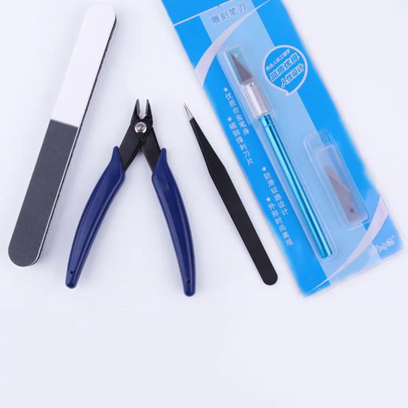 Military/Anime Mecha Model Building Tool Combo DIY Multi Functional Tool Kits Scissors Pen Knife Tweezers Electric Sander A4 Mat 4