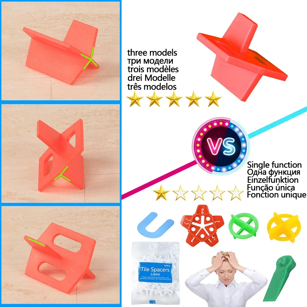 3in1 Ceramic Tile Spacers Clips Wedge Leveling System 50/100Pcs for Floor Wall Tile Gap Leveling System Construction Tools