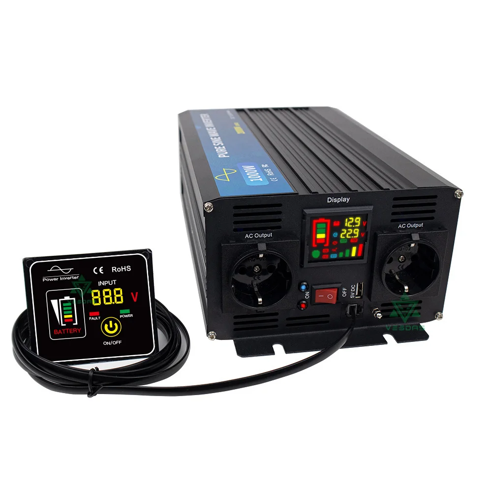 1000W 12V 24V Dc Solar Wind Power Off-Grid Inverter 110V 220V Ac Output Inverter A Onda Sinusoidale Pura Con Schermo Lcd Smart Controls