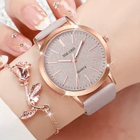2PCS/Set Women's Watch Shiny Fashion PU Leather Analog Quartz Watches Rose Flower Bracelet - Image 3