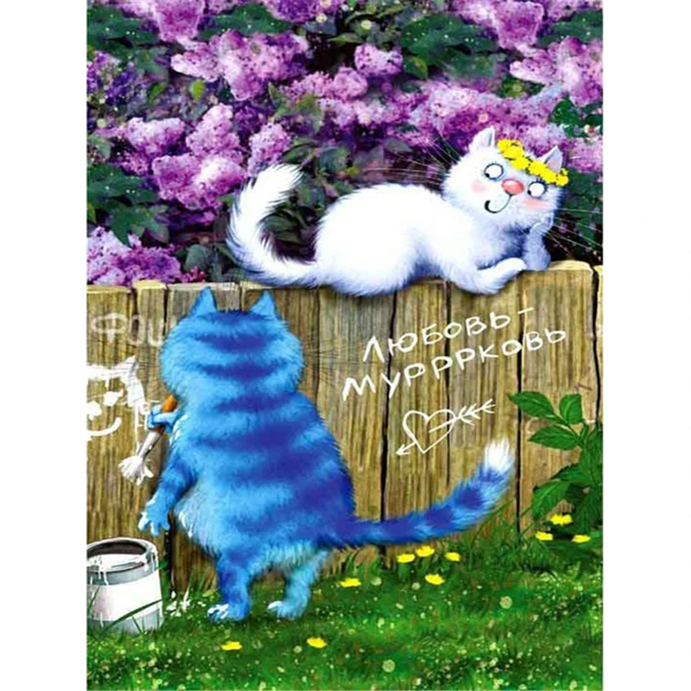 Cartoon Blau Weiß Katze DIY Kreuz Stich Stickerei 11CT Kits Handwerk Hand Set Gedruckt Leinwand Baumwolle Faden Haus Zimmer – Detail 11