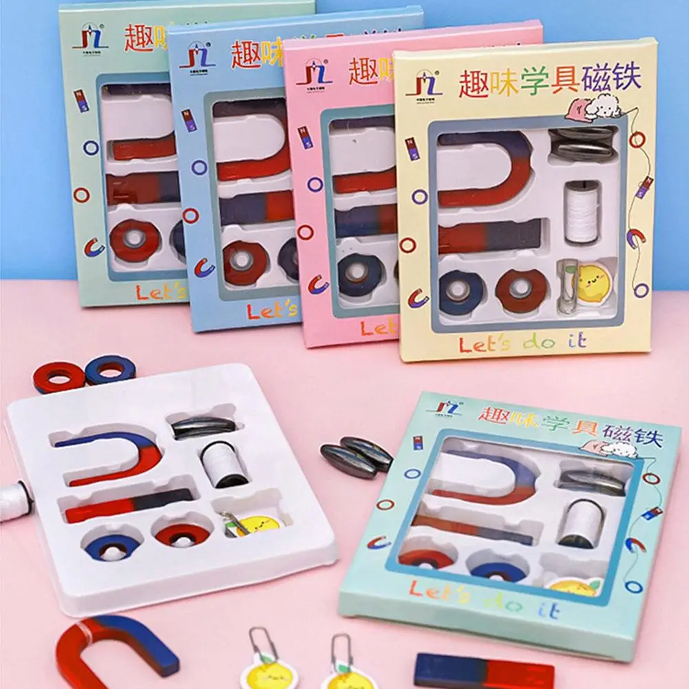 Kids Physics DIY Bar Horseshoe Compass Magnets Set Experiment Study Toy Science Teaching Resources Training Tool Kids L1N6 educational toy