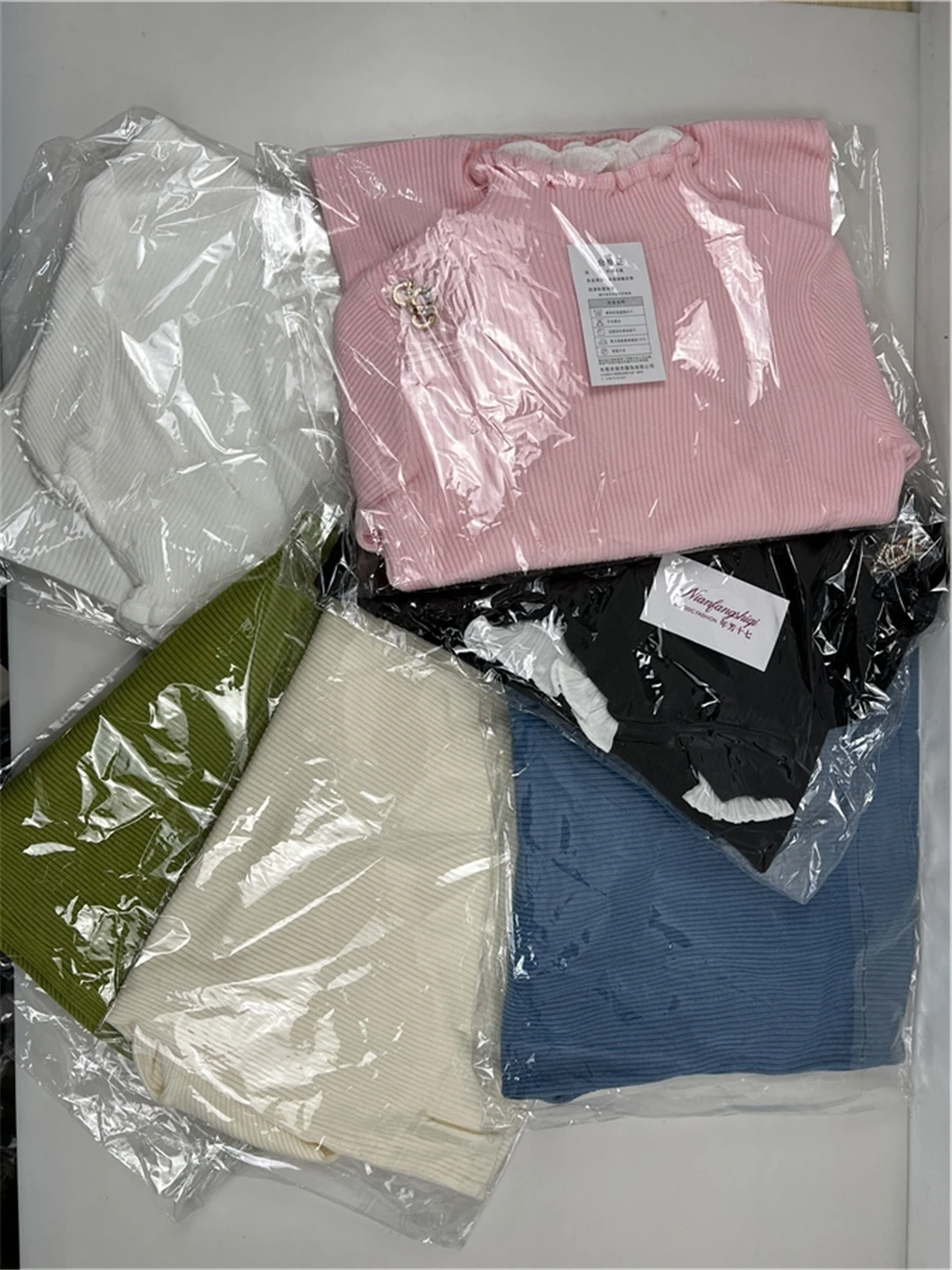 Korean Patchwork Warm Sweater Women Elegant Long Sleeve Slim Turtleneck Knitted Pink Tops Chic Ruffle Pullover Fake 2 Pieces