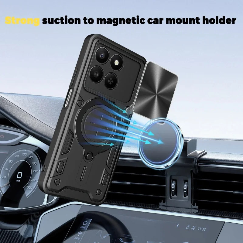 Enhanced Armor 5G Phone Case with Magnetic Car Holder and Slide Lens Protection
