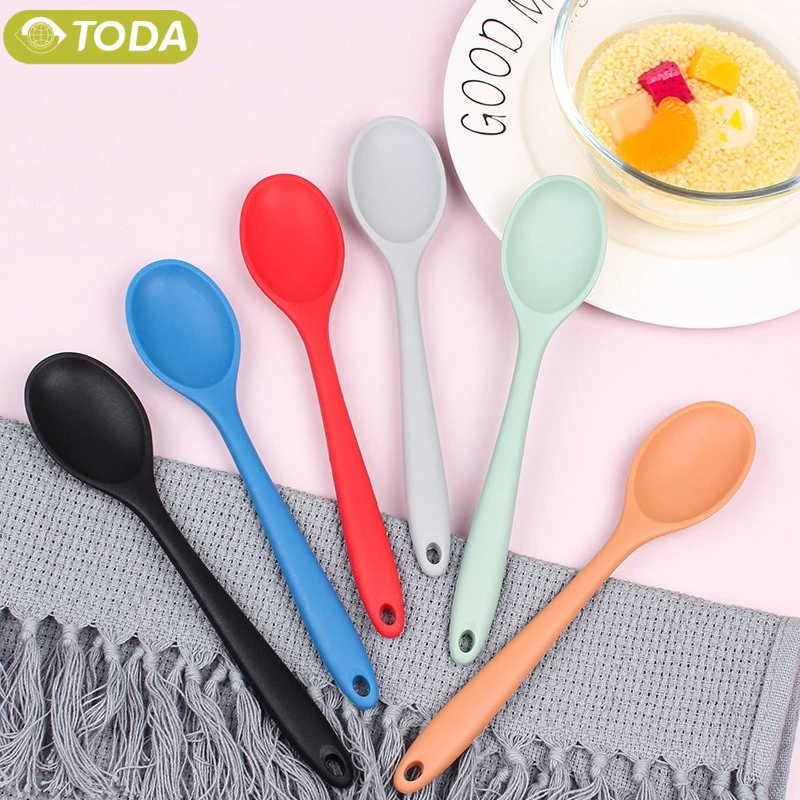 Silicone Spoon Long Handle Kids Mixing Soup Spoon Non-stick Stirring Serving Scoop Cooking Utensils Ladle Kitchen Accessories