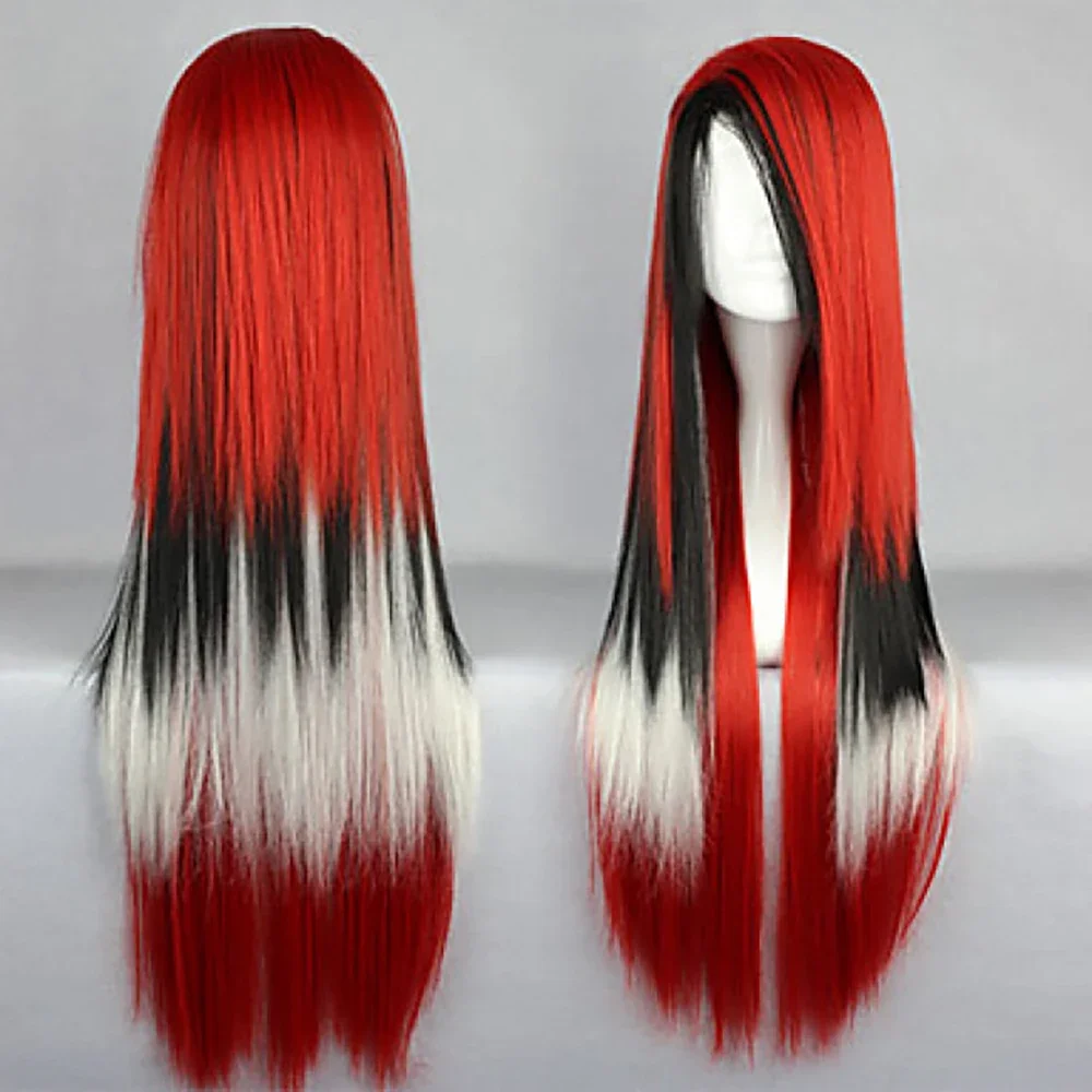 Capelli sintetici Rosso Nero Bianco Ombre Colore Parrucca lunga Costume dritto Parrucche Lolita Parrucca rossa Parrucche - immagine 4