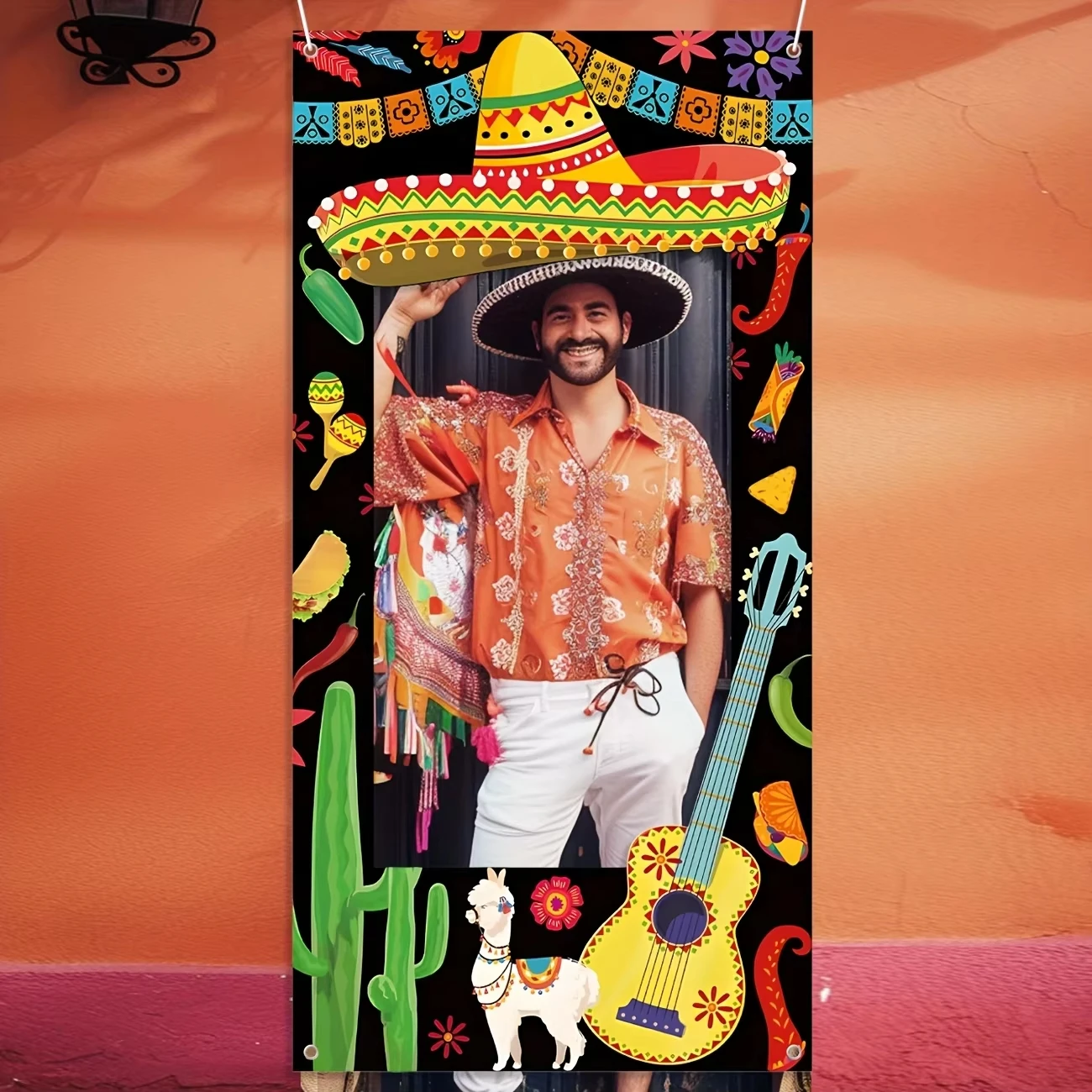 1Pc Mexikanische Fiesta Kaktus Gitarre Photo Booth Prop Rahmen Banner für Karneval Party Schießen Foto Hintergrund Prop Decor Liefert