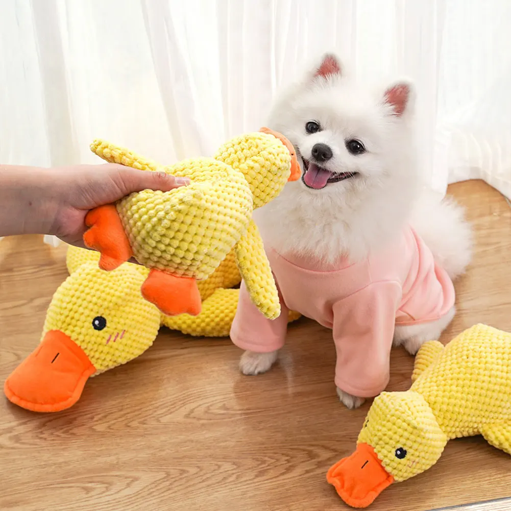 Dog Calming Duck Pet Plush Toy Bite Resistant Sleeping Sound Making Small Yellow Duck For Small Dogs Golden Retriever Chew Toys 4