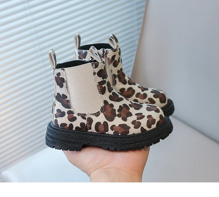 Jungen Stiefel Leopard druckt klassische kleine Kinder Stiefeletten Seite Reiß verschluss Mode klassische Unisex Mädchen Gummistiefel atmungsaktiv warm – Detail 10