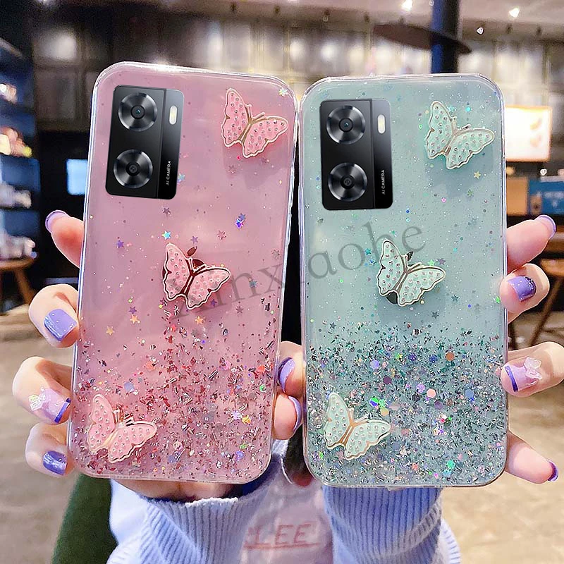Handyhülle für OPPO A77 5G 4G Schmetterling, weich, transparent, glitzernd, OPPO A77 5G_voghion.com