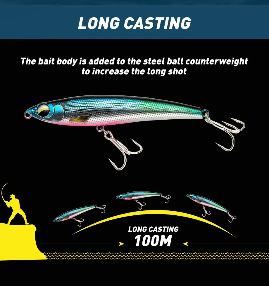 JOHNCOO 110MM 58G Sinking Pencil Angelköder Wobbler Stickbait Künstlicher harter Köder für Sea Tuna GT Angelköder – Detail 7