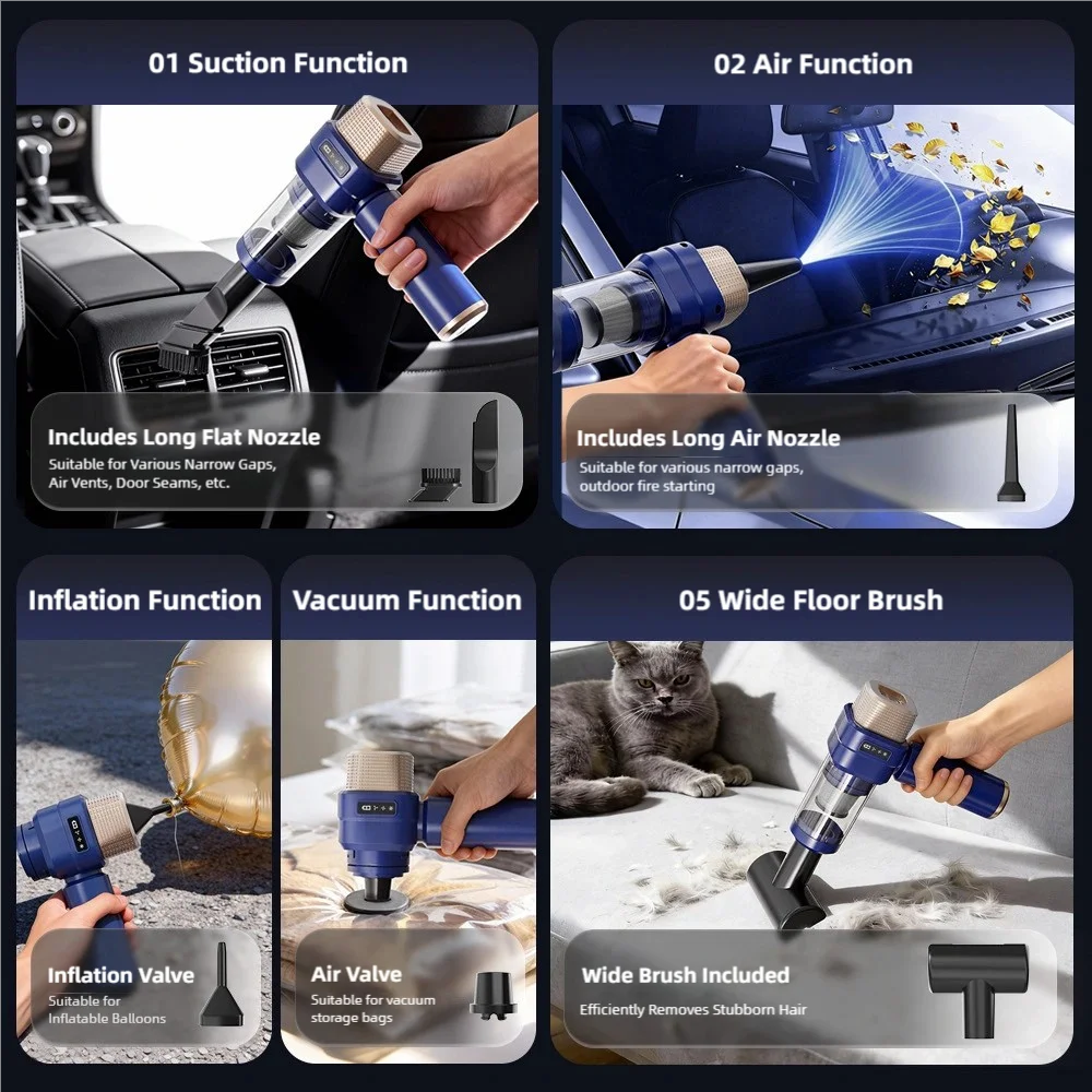 TINSOL 22000PA 3-in-1 Car Vacuum Cleaner Portable Handheld Car Cleaner Strong Suction Mini Wireless Handheld Vacuum Cleaner 4