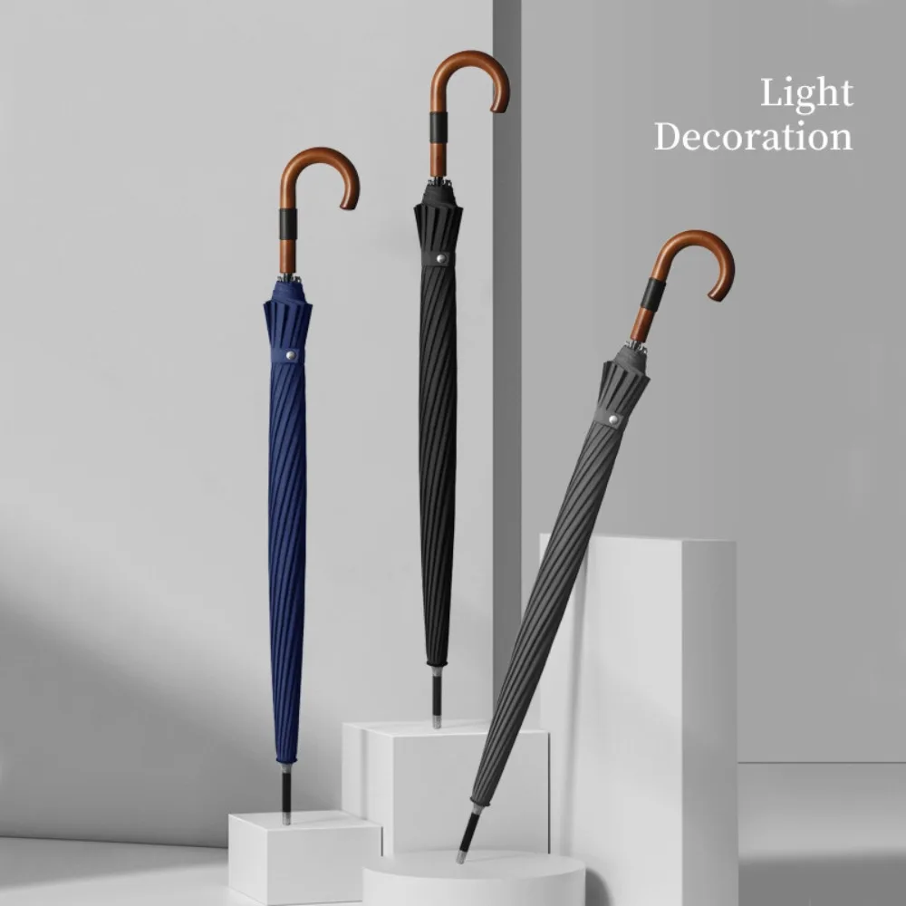 Windproof 16 Bones Umbrella Big Size Long Handle Umbrella Whole Fiber Two People Wear Resistant and Anti Slip Business Umbrella