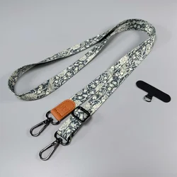 Vintage Botanical Crossbody Cellphone Lanyard with Anti - Lost Neck Strap and ID Holder - Nylon fiber (Yellow / Gold)