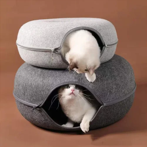 도넛 고양이 침대 반려동물 고양이 터널 인터랙티브 게임 장난감, 고양이 침대 이중 사용 실내 장난감, 새끼 고양이 스포츠 장비, 고양이 훈련 장난감, 고양이 집 4