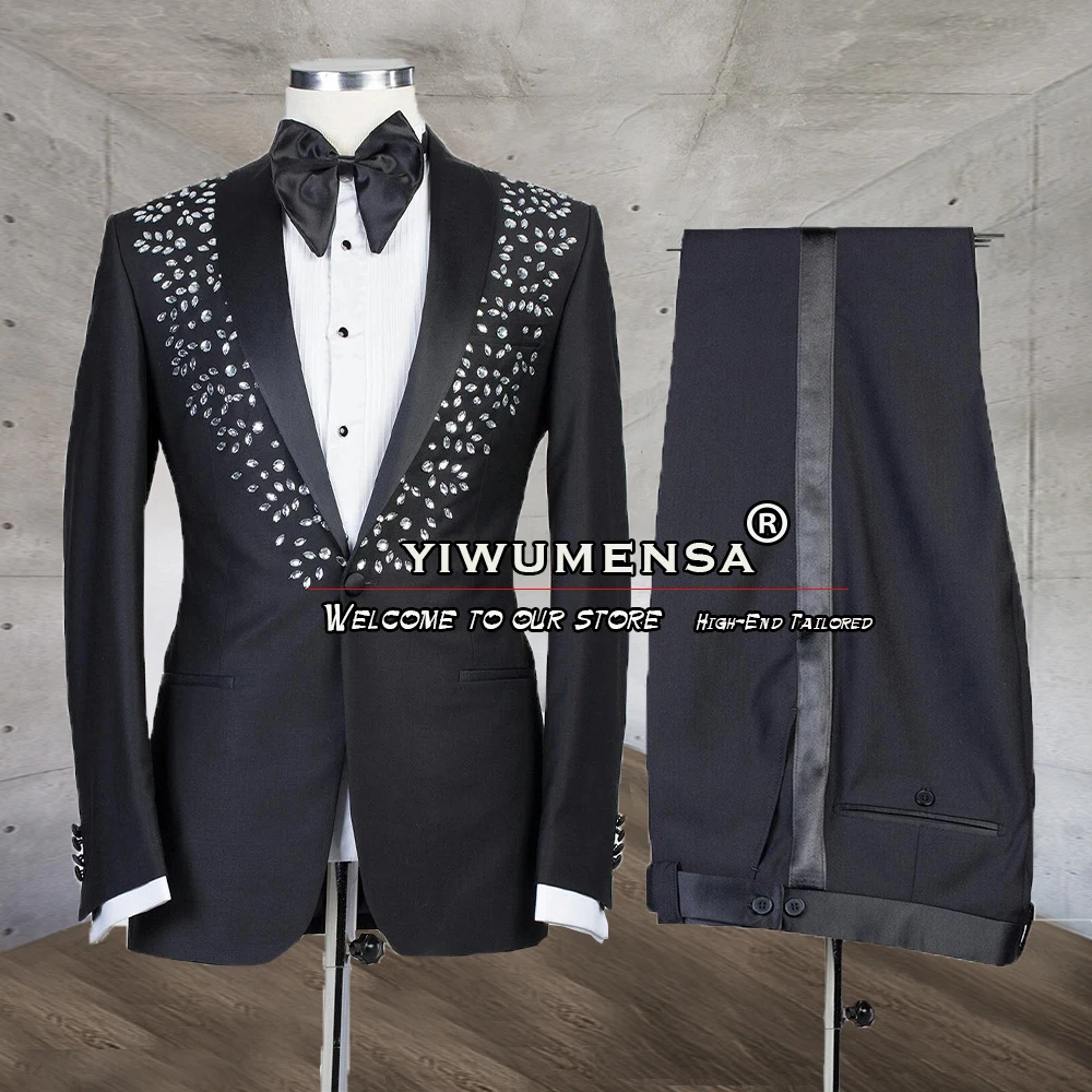 

Роскошные мужские костюмы, черный свадебный смокинг, однобортный Блейзер и брюки из бисера, официальное платье для жениха на выпускной