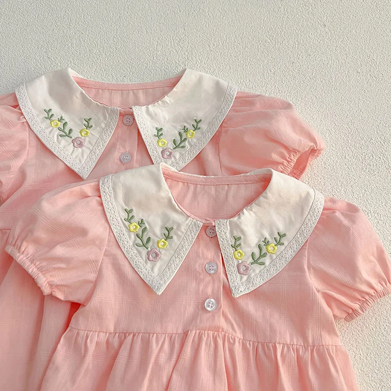 Summer New Kids Baby Girls Short Sleeve Sisters Embroider Dress Infant Rompers Kids Baby Girls Sweet Princess Clothes Rompers 5