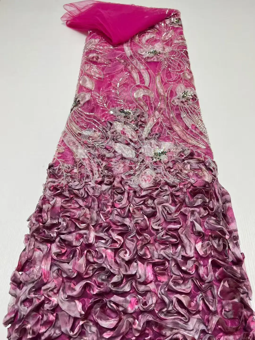 Luxury purple Delicate Elegant French Handmade Beaded Lace Fabric Luxury Nigerian African Sequin Lace Fabric Evening Gowns