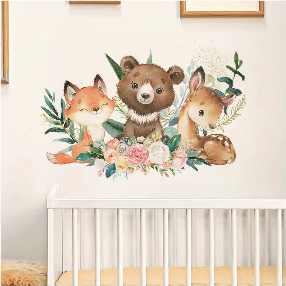 Buiory Woodland Animals Large Tree Wall Stickers - 2-Pack Forest Decals For Nursery, Kids Bedroom, Living Room (11.8" X 35.4" Each) - View #13