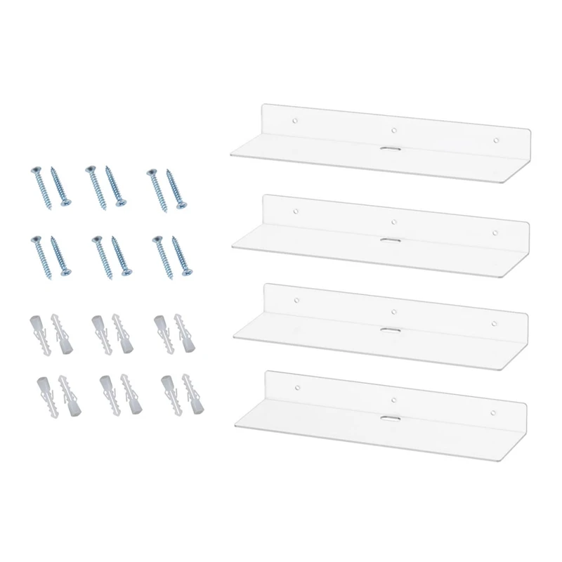 

Clear Acrylic Floating Shelves 4 Pack, 11.6Inch Wall Mounted Shelves For Bedroom, Bathroom, Living Room, Gaming Room Durable