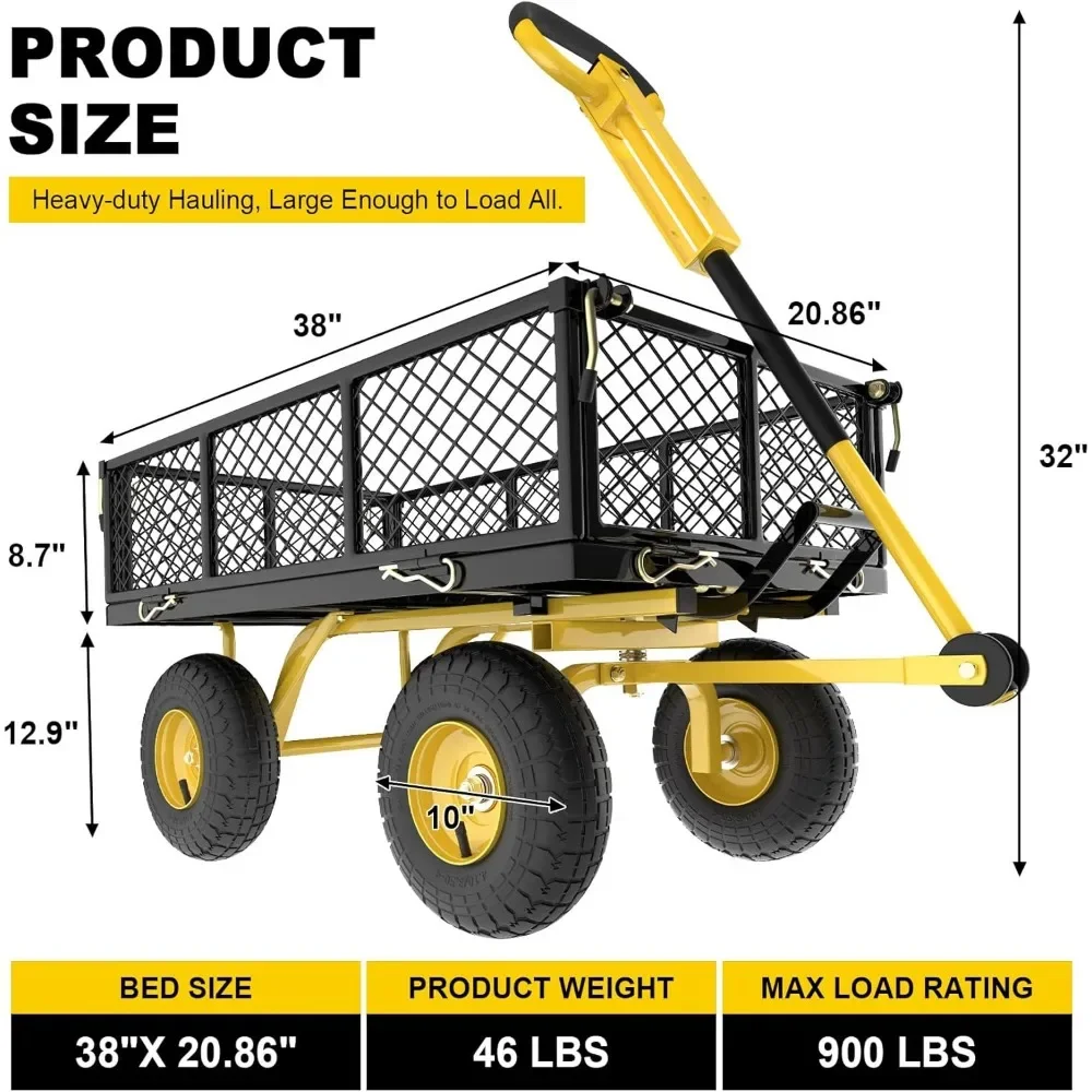 Folding Cart Utility Metal Wagon With 180&deg; Rotating Handle and 10-inch Wheels Garden Carts Cargo Trolleys Trolley Multi-purpose