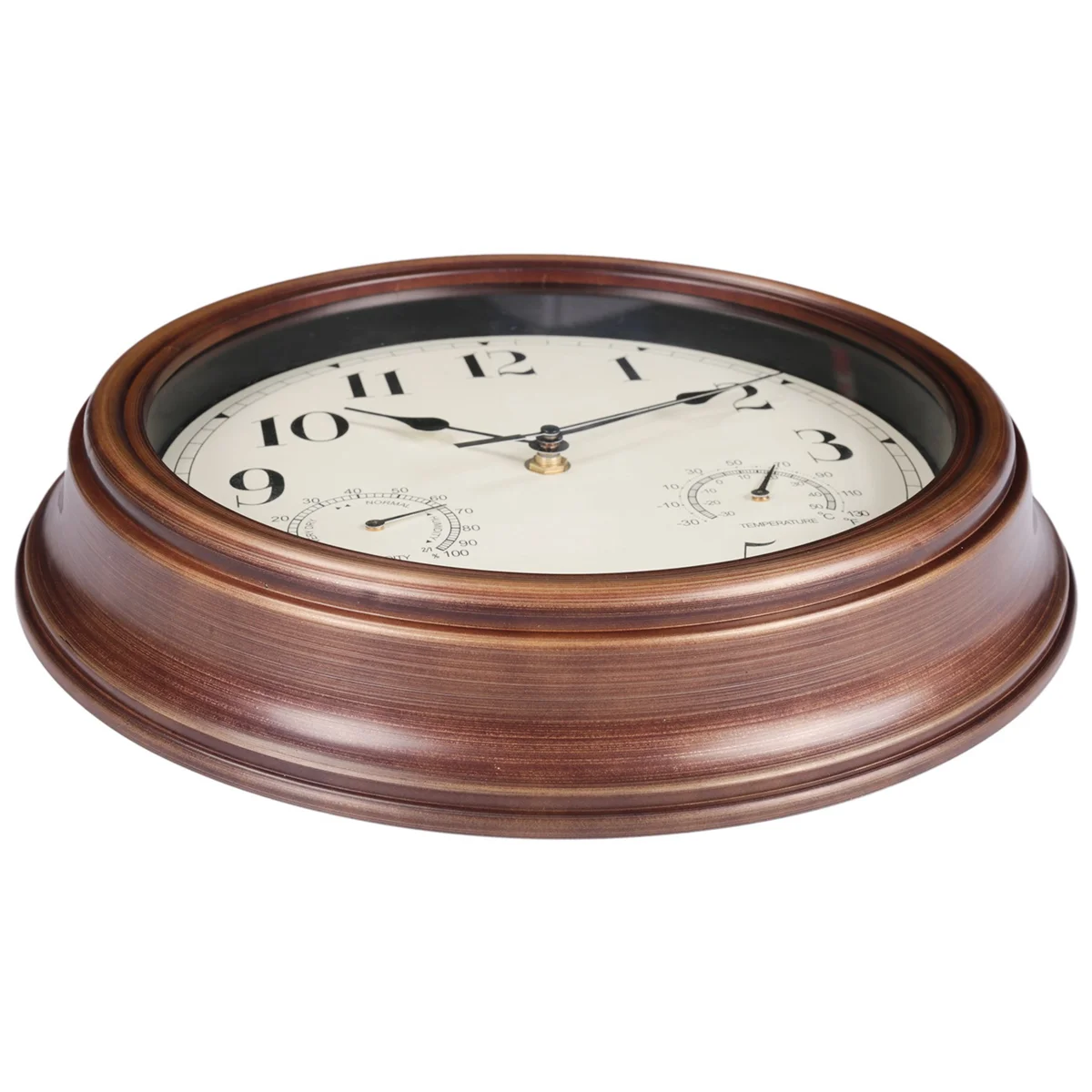 12inch Wall Clock,Retro Waterproof Clock with Displays Thermometer&Hygrometer,Noise-Free Clock for Indoor/Outdoor F