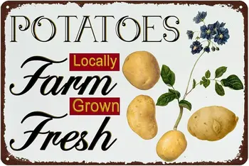 Aluminium Sign Potatoes Metal Signs Vintage Farm Fresh Organic Food Tin Sign, Pubs Shop Decor Plaque Home Farmhouse Kitchen Bar