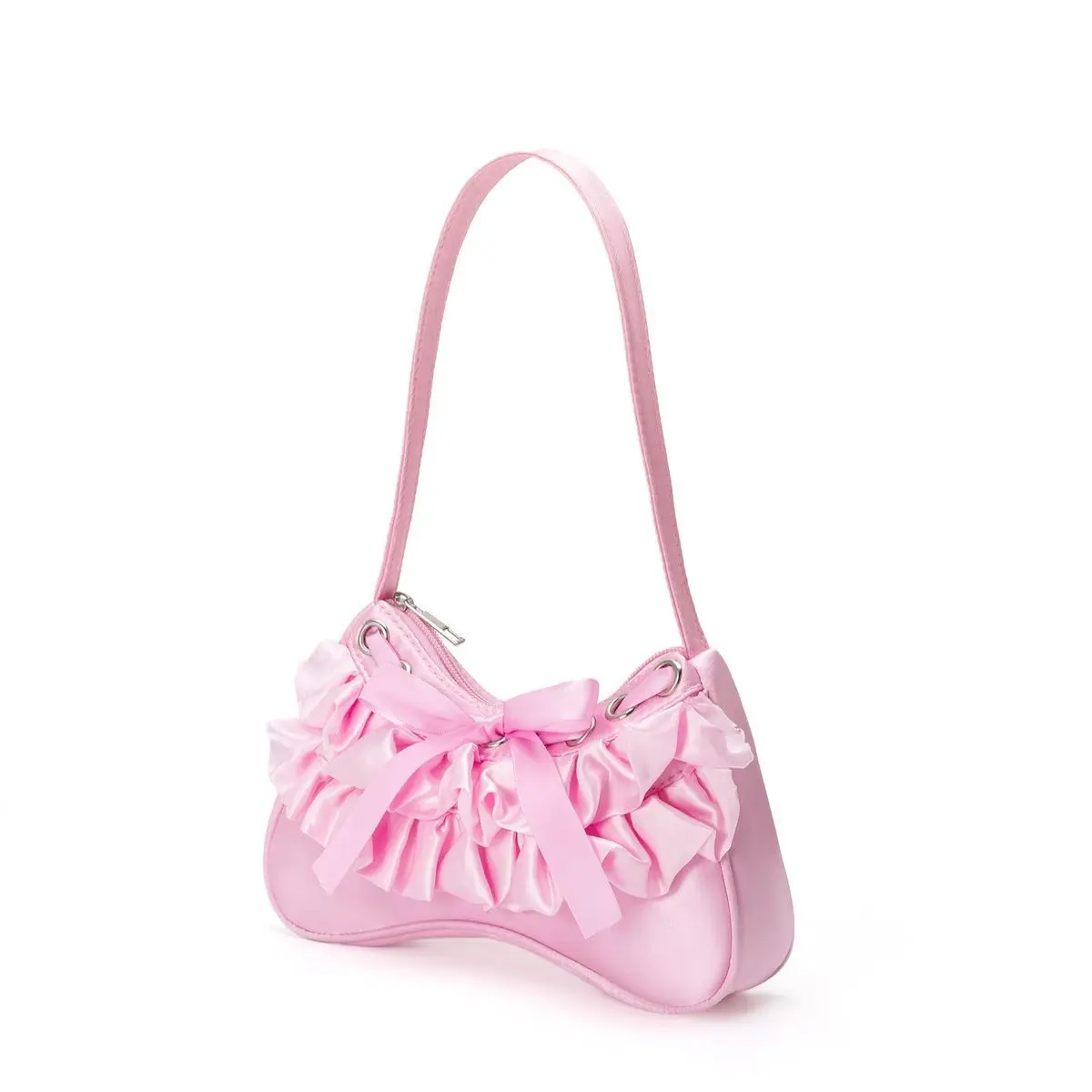 JIAERDI Sweet Cute Bow Satin Y2k Shoulder Bags Women New Fashionable Zipper Underarm Bag Hot Girls High Street Handbag Aesthetic