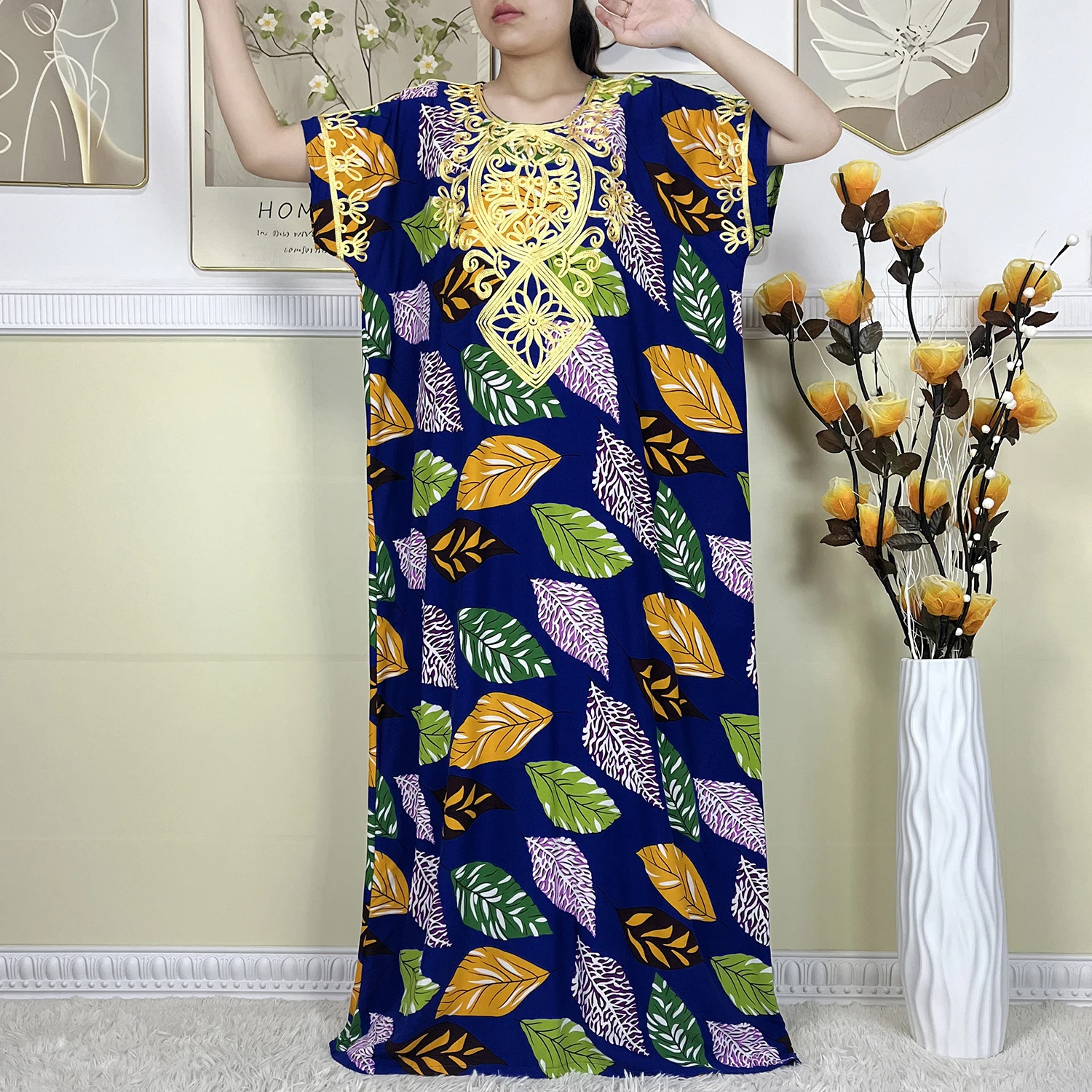 New Summer Muslim Abayas For Women Clothing Cotton Short Sleeve Printed Floral Loose Robe Kaftan African Dashiki Islam Dresses