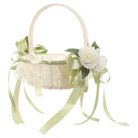 Wedding Ceremony Decoration Flower Girl Basket Rustic with Handle Petal Handheld Small Bowknot Fabric Stunning 1