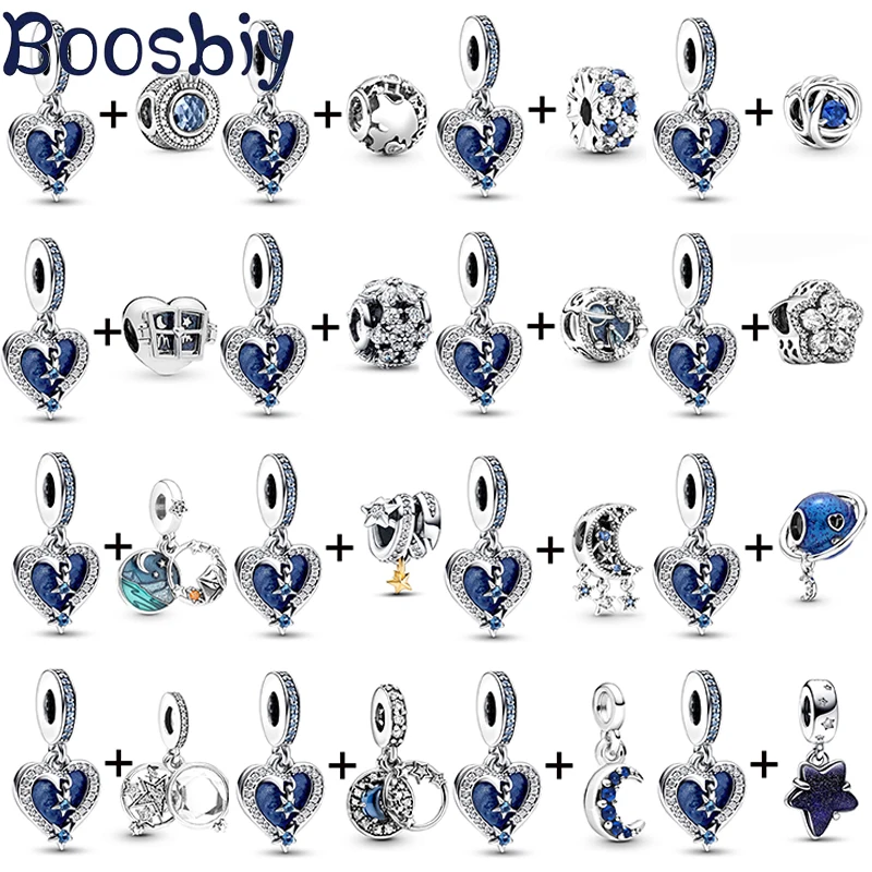 

2Pc/lot Star Imprint & Love Accompany W/ Moon Pendant Bead Fit DIY Brand Charm Bracelet & Necklace For Women Jewelry Making Gift