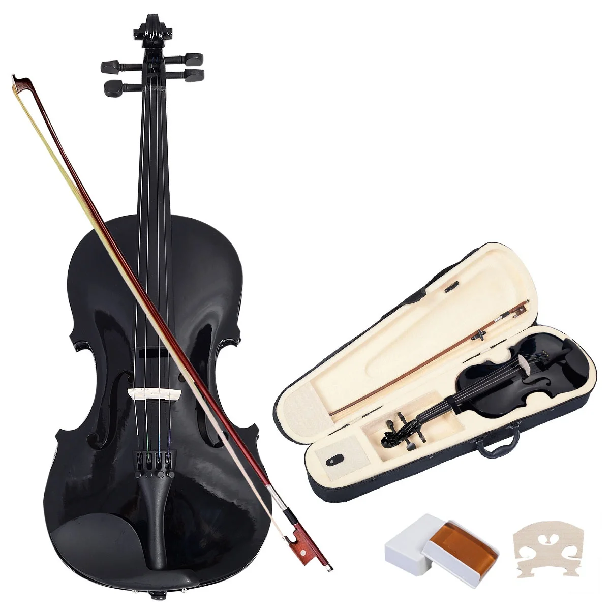 Acoustic Violin Black 4/4 Violin String Instrument Solid Wood Acoustic Fiddle With Box Musical Accessories Kids Gifts